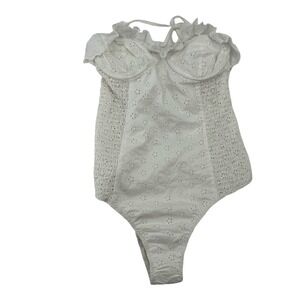 DOEN Women Swimsuit Eyelet Ruffle White Cotton Extra Small